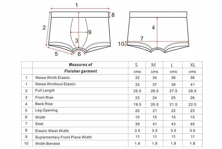 gráfico de tamanho de cuecas boxer masculino